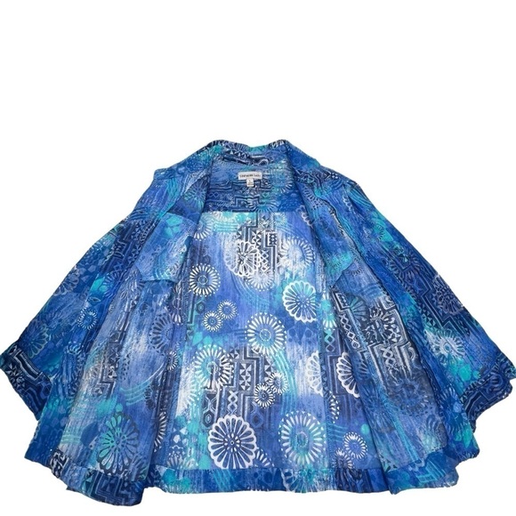 SOUTHERN LADY Aqua Blue Floral Long Sleeve Button Down Blouse Jacket Size L - Picture 7 of 16